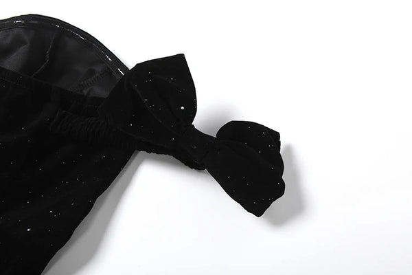Amarisa Glitter Off-Shoulder Bow Corset Bubble-Hem Mini Dress