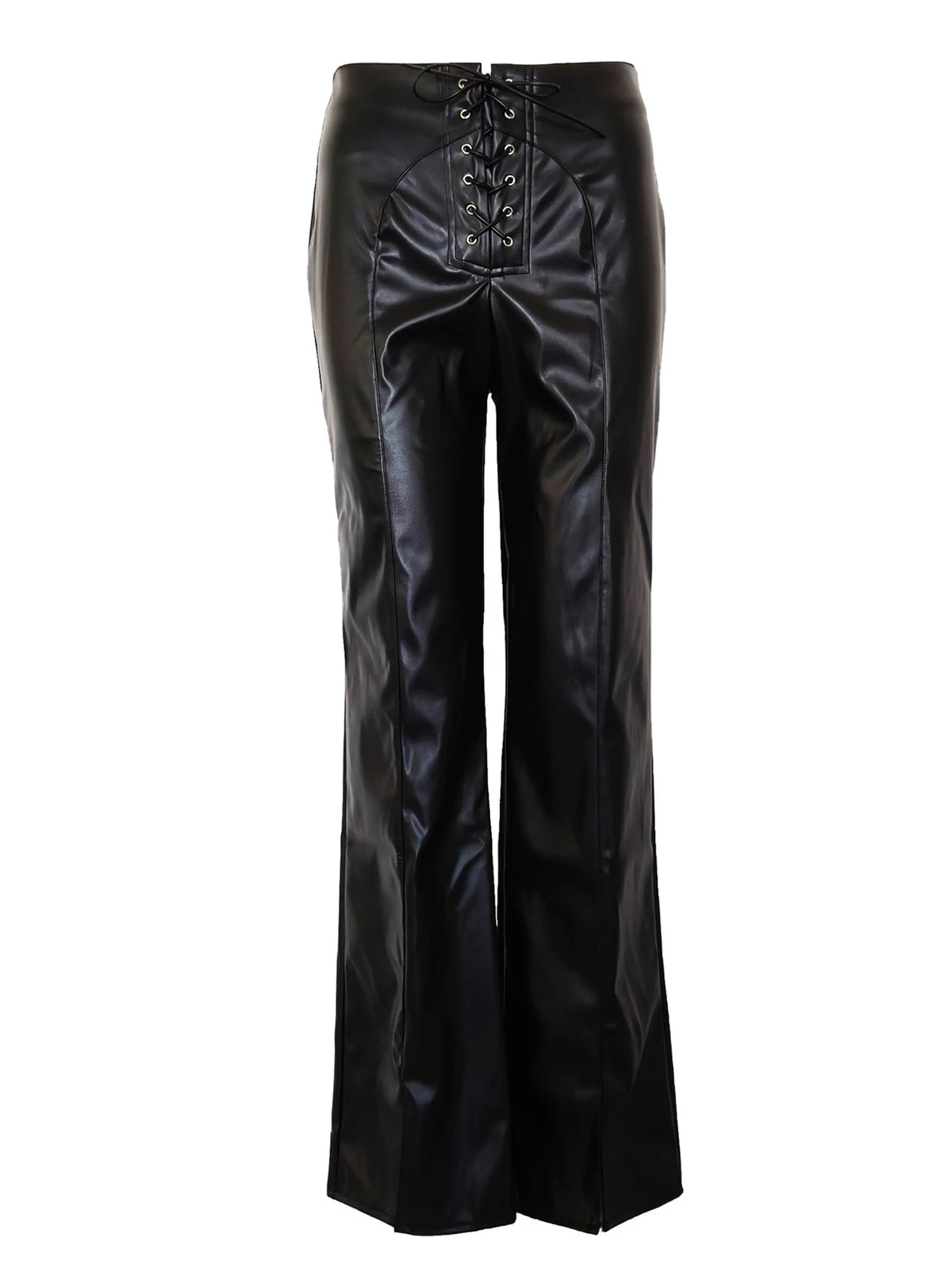 Jovanka Lace-Up Front Faux Leather Wide-Leg Pants One-piece