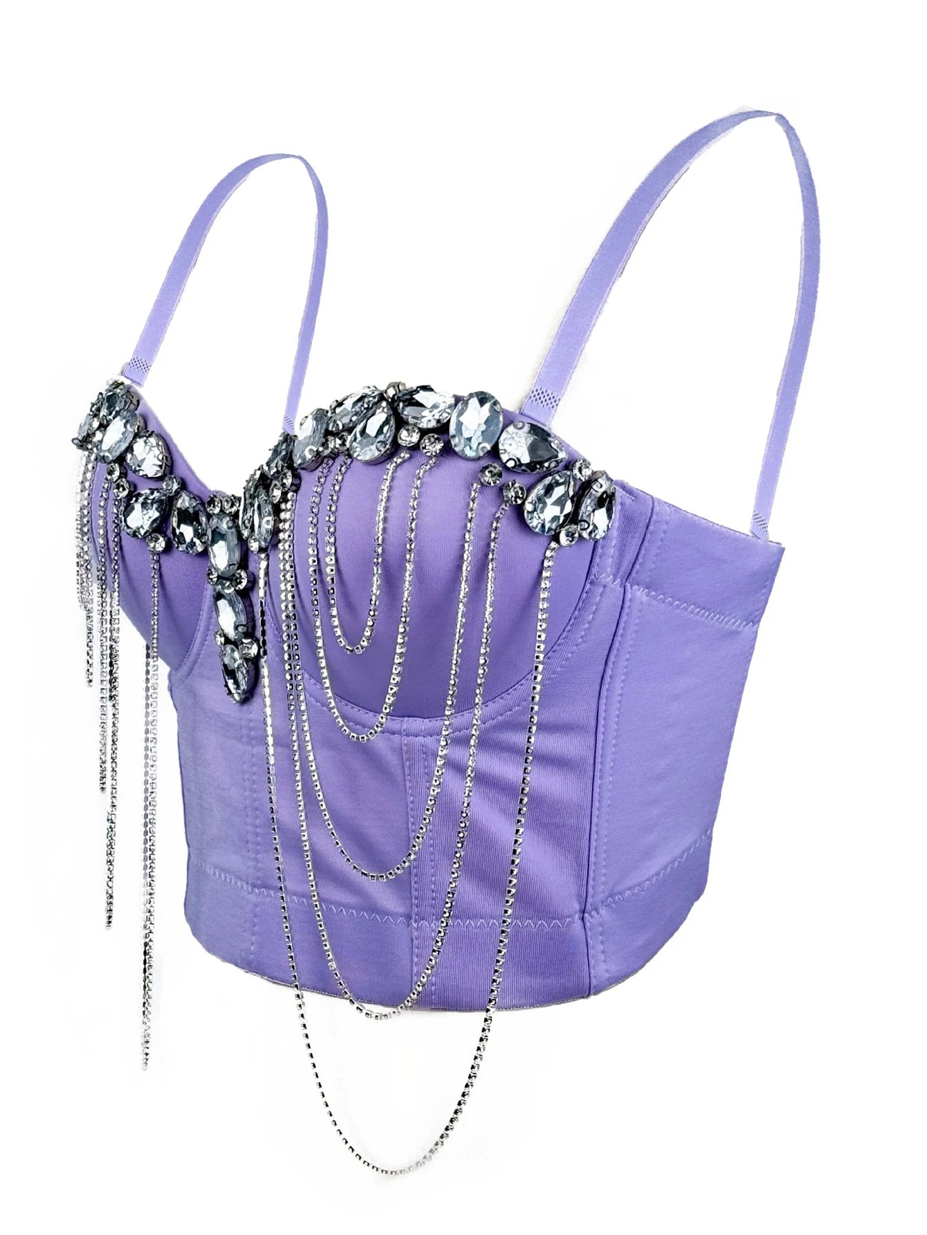 Sexy black white chain rhinestone corset crop top women summer club party halter tank top streetwear bustier cropped tube tops