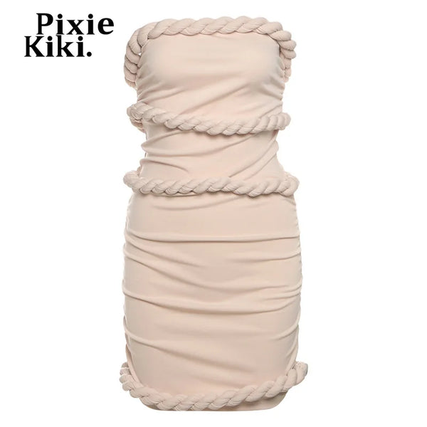 PixieKiki Twisted Bandage Bodycon Dress Pink Sexy Strapless Backless Mini Dresses for Woman Clothes Summer 2026 P94-DE64