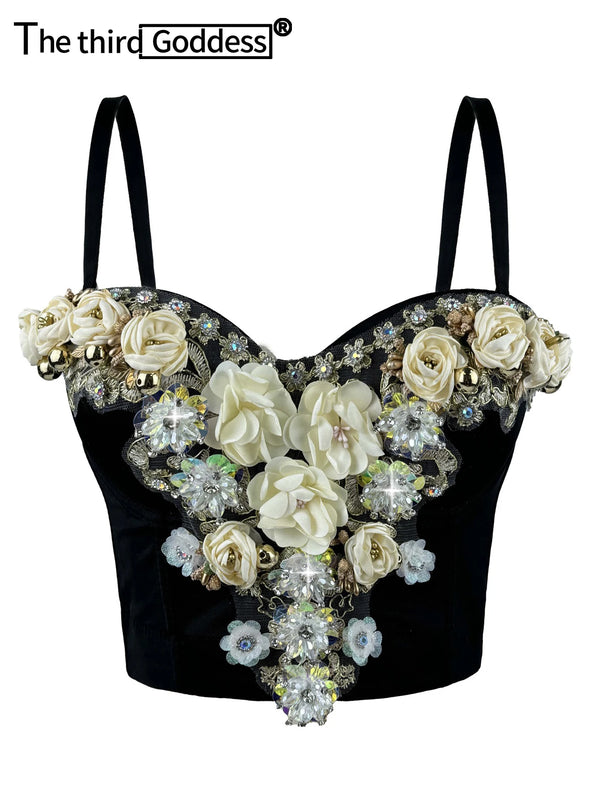 Sexy black rhinestone corset crop top women summer club party tops woman cropped hotwife halter tank top street wear bra bustier