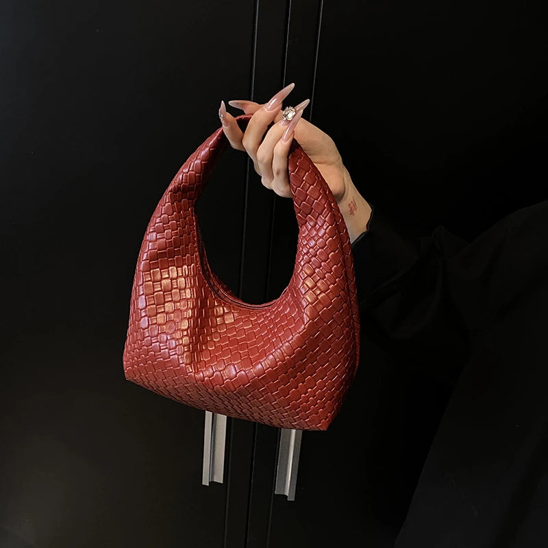 Henrietta Woven Faux-Leather Top-Handle Hobo Bag
