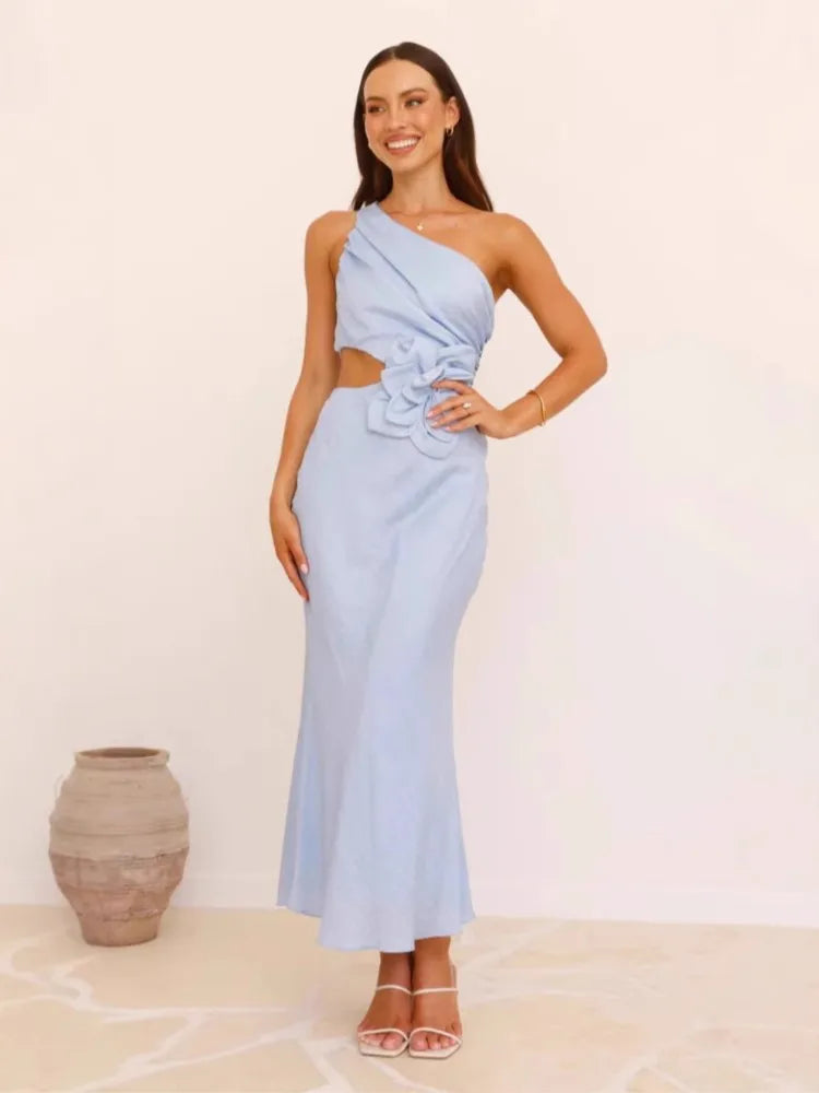 Genevieve 3D Floral One-Shoulder Cutout Maxi Dress