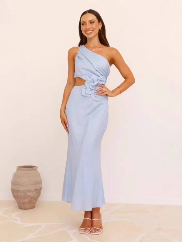 Genevieve 3D Floral One-Shoulder Cutout Maxi Dress