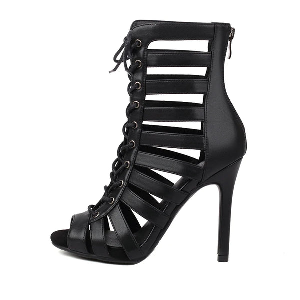 Ondine Lace-Up Cut-Out Peep-Toe Ballroom Dance Boots