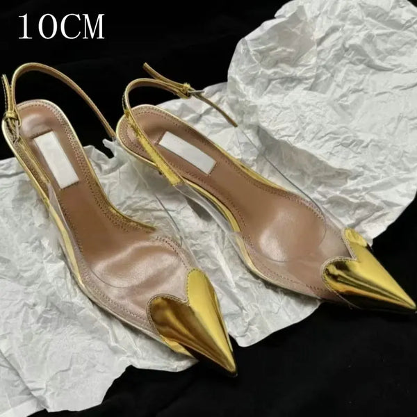 Heart-Shaped Transparent High-Heeled Sandals For Women Summer Fairy Style Pointed-Toe Low-Heeled Women'S Shoes Sexy Party Pumps