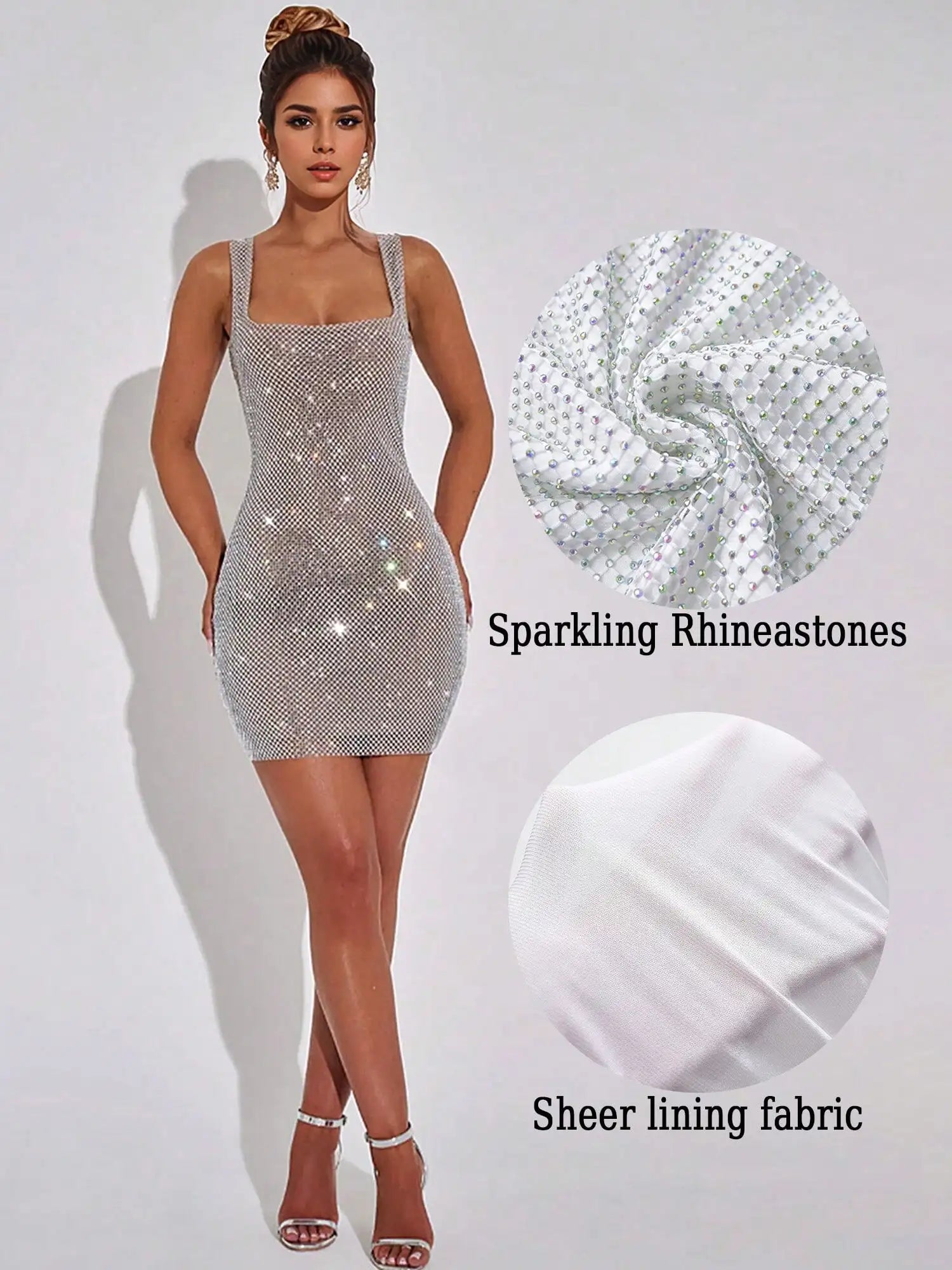 Luxe Sparkle Silver Rhinestone Bodycon Dress