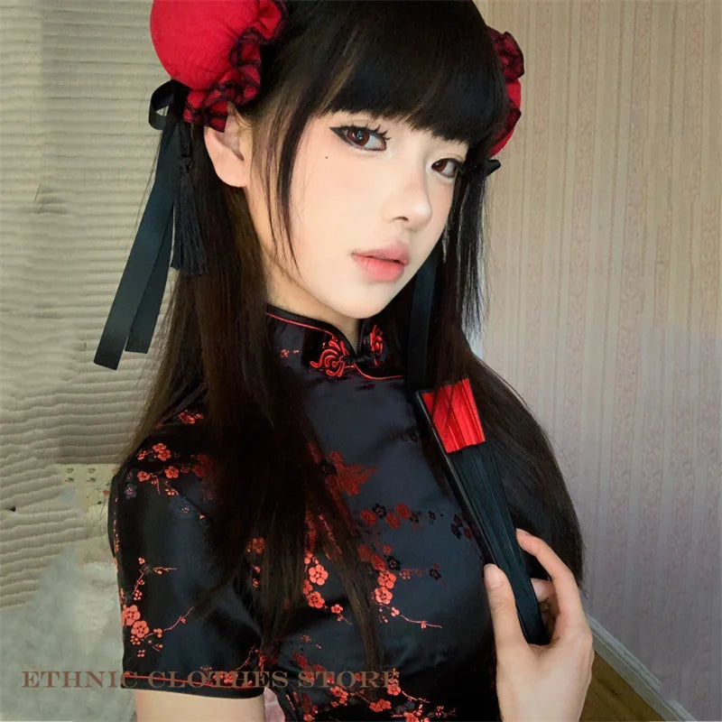 Xiu Jacquard Floral Qipao Mini Dress