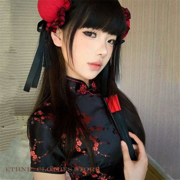 Xiu Jacquard Floral Qipao Mini Dress