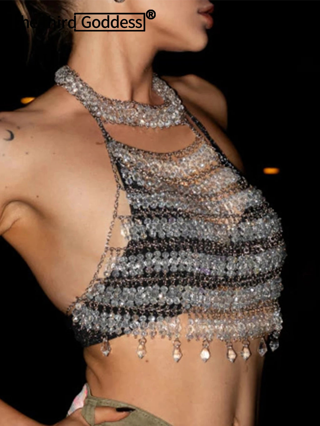 Vivienne Rhinestone Corset Halter Crop Top