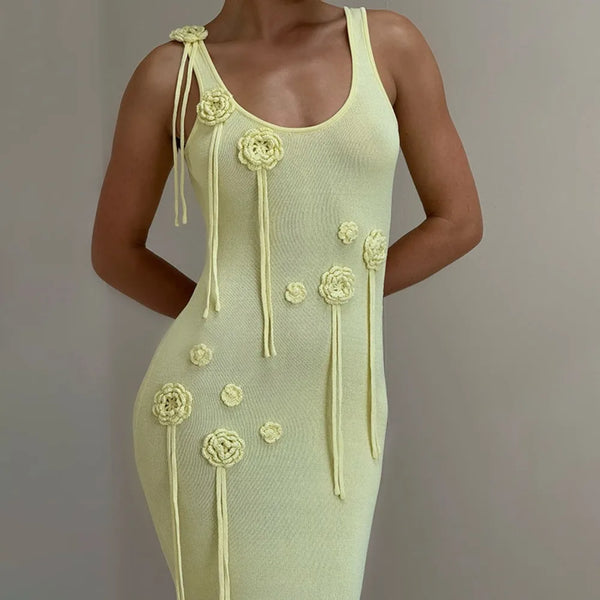 Liesel 3D Flower Knit Sleeveless Maxi Dress