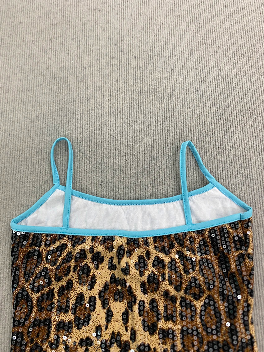 Y2K Spicy Girl Style Leopard Print Sequin Contrasting Camisole Fashionable Aesthetics Sexy Slim Sleeveless Vest Women's Clothing