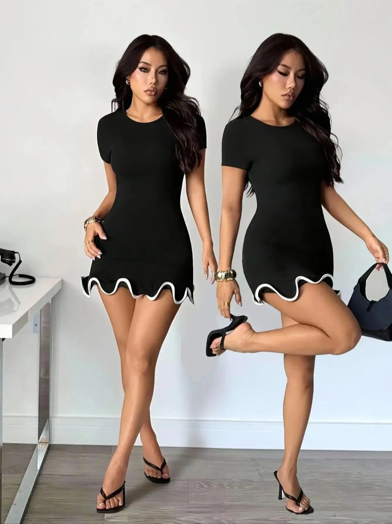 Amara Ruffle Round-Neck Bodycon Mini Dress