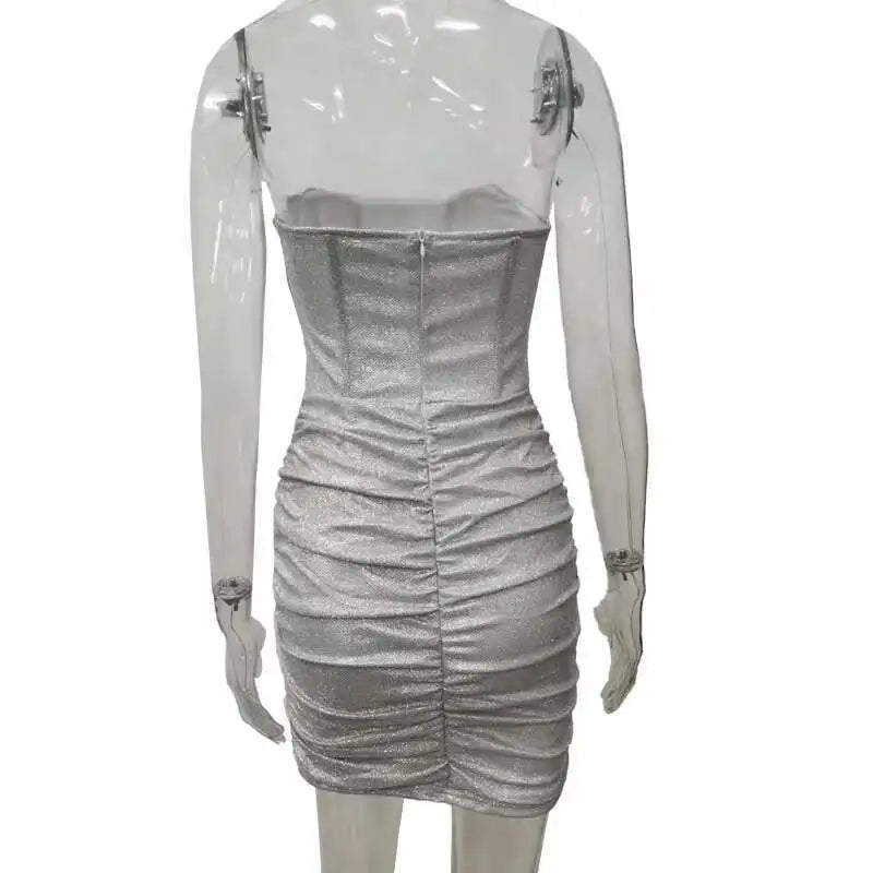 Aurelina Glitter Strapless Ruched Bodycon Mini Dress