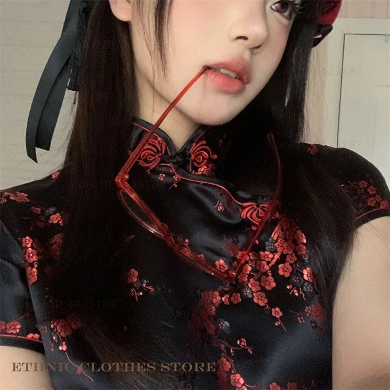 Xiu Jacquard Floral Qipao Mini Dress