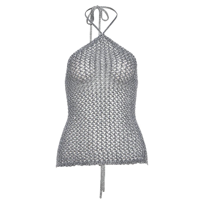 Aria Golden Glow Halter Knit Party Top