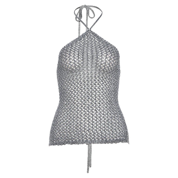 Aria Golden Glow Halter Knit Party Top