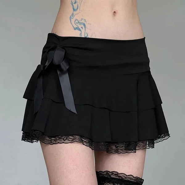 Belladonna Lace-Bow Gothic A-Line Mini Skirt One-piece