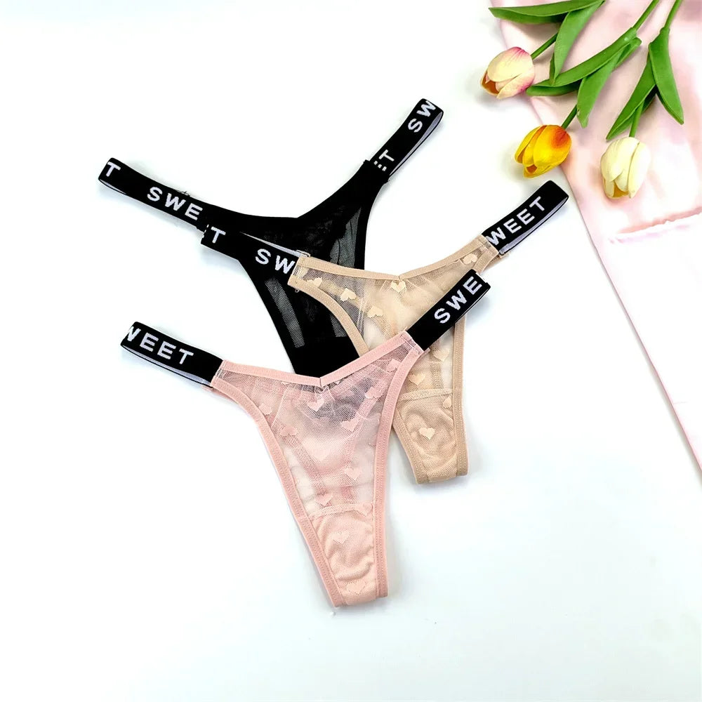 Amara Letter-Waist Mesh Thong Pack Lingerie 3-piece