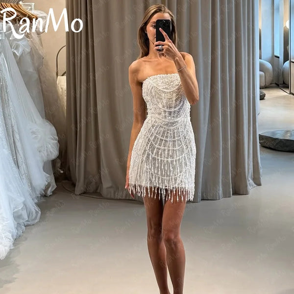 Aurelia Pearl Strapless Bridal Mini Dress