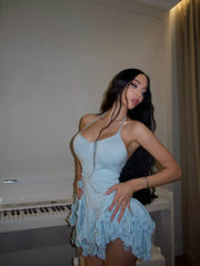 Aria Blush Ruffle Halter Mini Dress