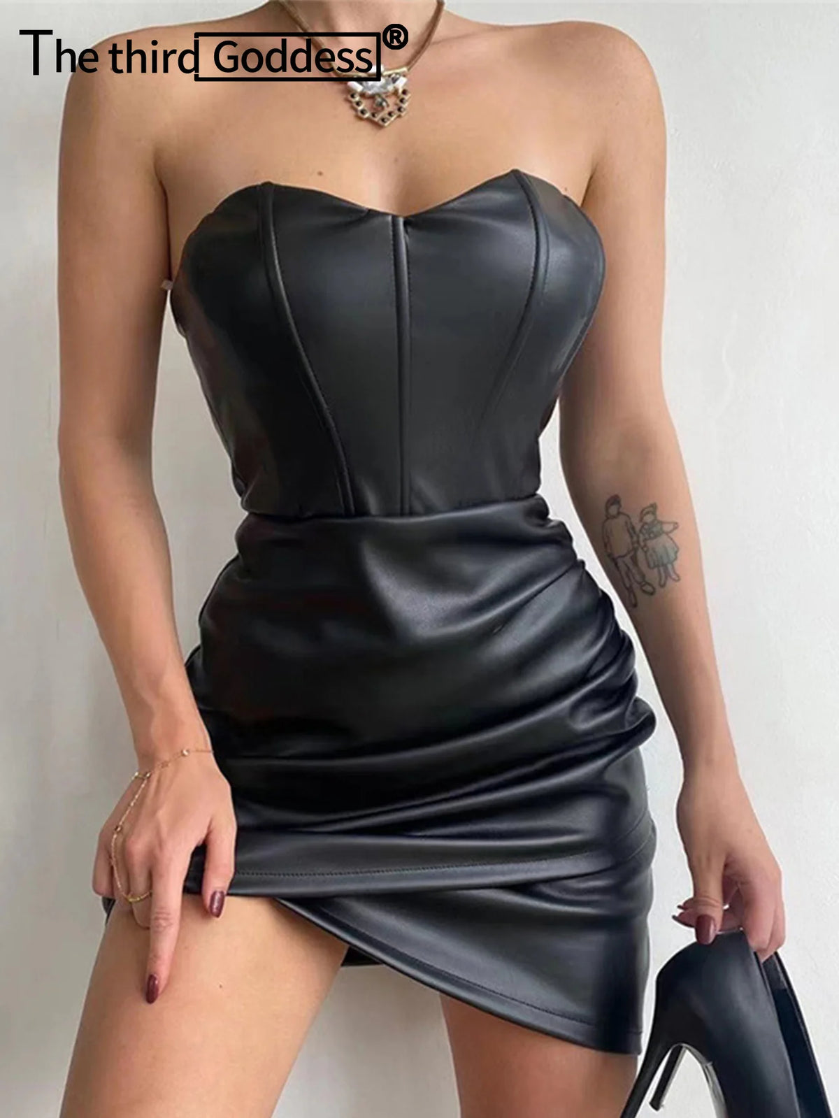Sexy corset black PU bodycon summer dress women backless leather mini club birthday party dress short evening dresses vestidos Main image