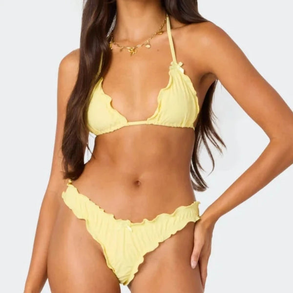 Lilia Lettuce-Trim Halter Bikini Two-piece