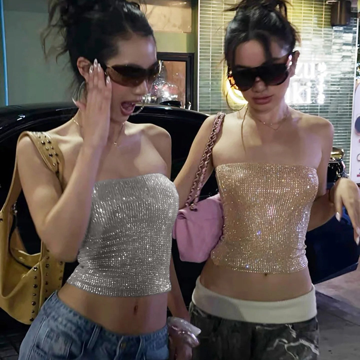 Prisma Iridescent Sequin Tube Crop Top One-piece