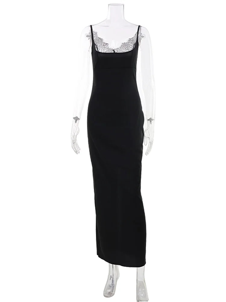 Margit Black Lace-Trim Cami Bodycon Maxi Dress