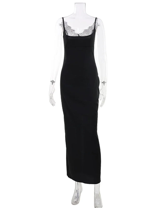 Margit Black Lace-Trim Cami Bodycon Maxi Dress