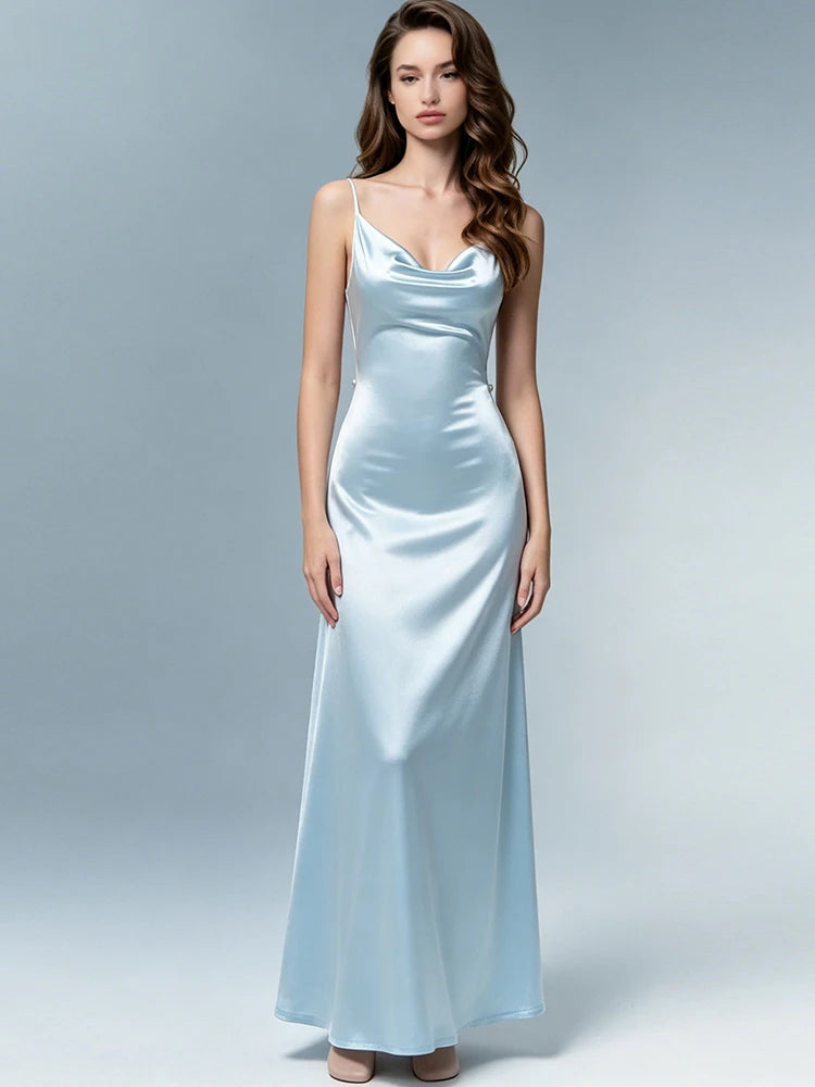 Amina Beaded Satin Cowl-Neck Maxi Dress