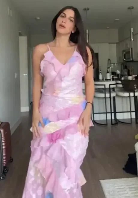 Aurelia Ruffle Asymmetric Maxi Dress