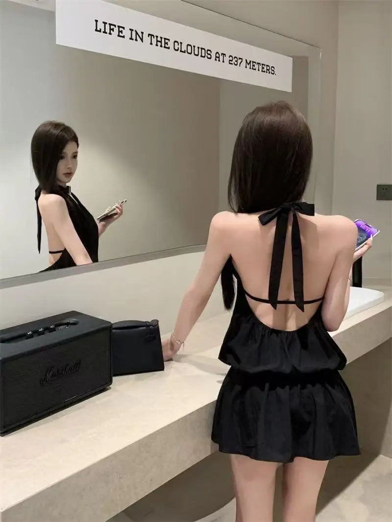 Amelie Halter Backless Fit-and-Flare Mini Dress