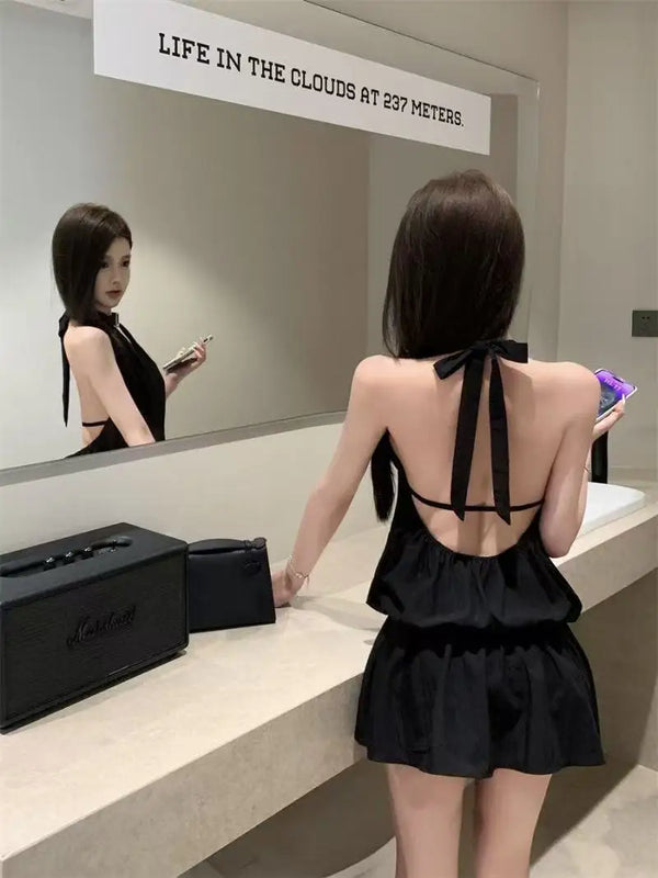 Amelie Halter Backless Fit-and-Flare Mini Dress