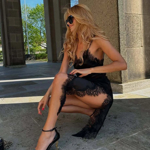 Dahlia Multi-Style Lace-Trim Backless Slip Mini Dress