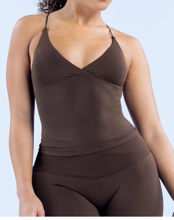 Vision Twist Front Longline Top Backless Sport Tank Top Women Yoga Vest with Removable Cups Quick Dry Thin Strap Fitness Gym Top