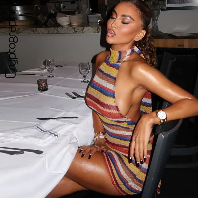 Solenne Striped Knit Halter Bodycon Mini Dress Main image