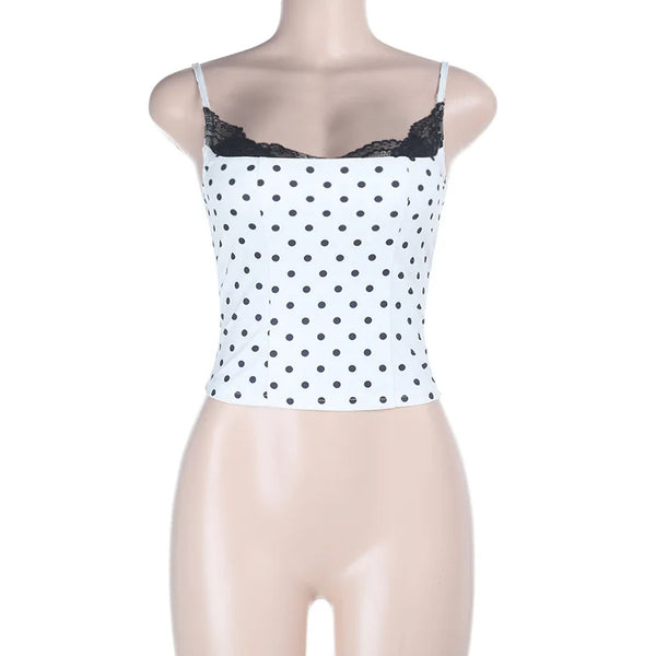 Dotty Polka-Dot Lace-Trim Cami Crop Top One-piece