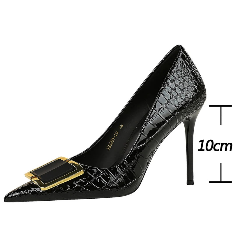 BIGTREE Shoes Women 10 Cm Metal Belt buckle Ladies Pumps Women Luxury Banquet Shoes Stilettos High Heels Women Sexy Party Shoes