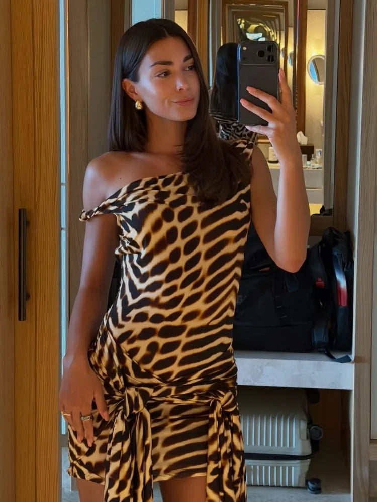 Zara Leopard Off-Shoulder Bodycon Midi Dress