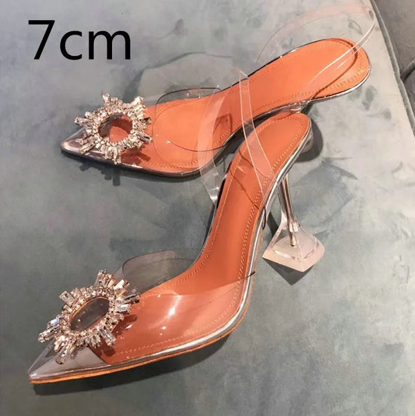34-45 PVC Transparent Crystal Shoes 2024 Summer New Pointed Odd Heel Shoes Stiletto Ladies Sun Decoration Wild Fairy Shoes
