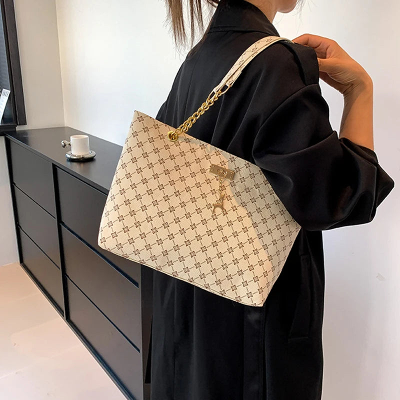 Margaux Monogram-Print Faux-Leather Chain Tote Bag