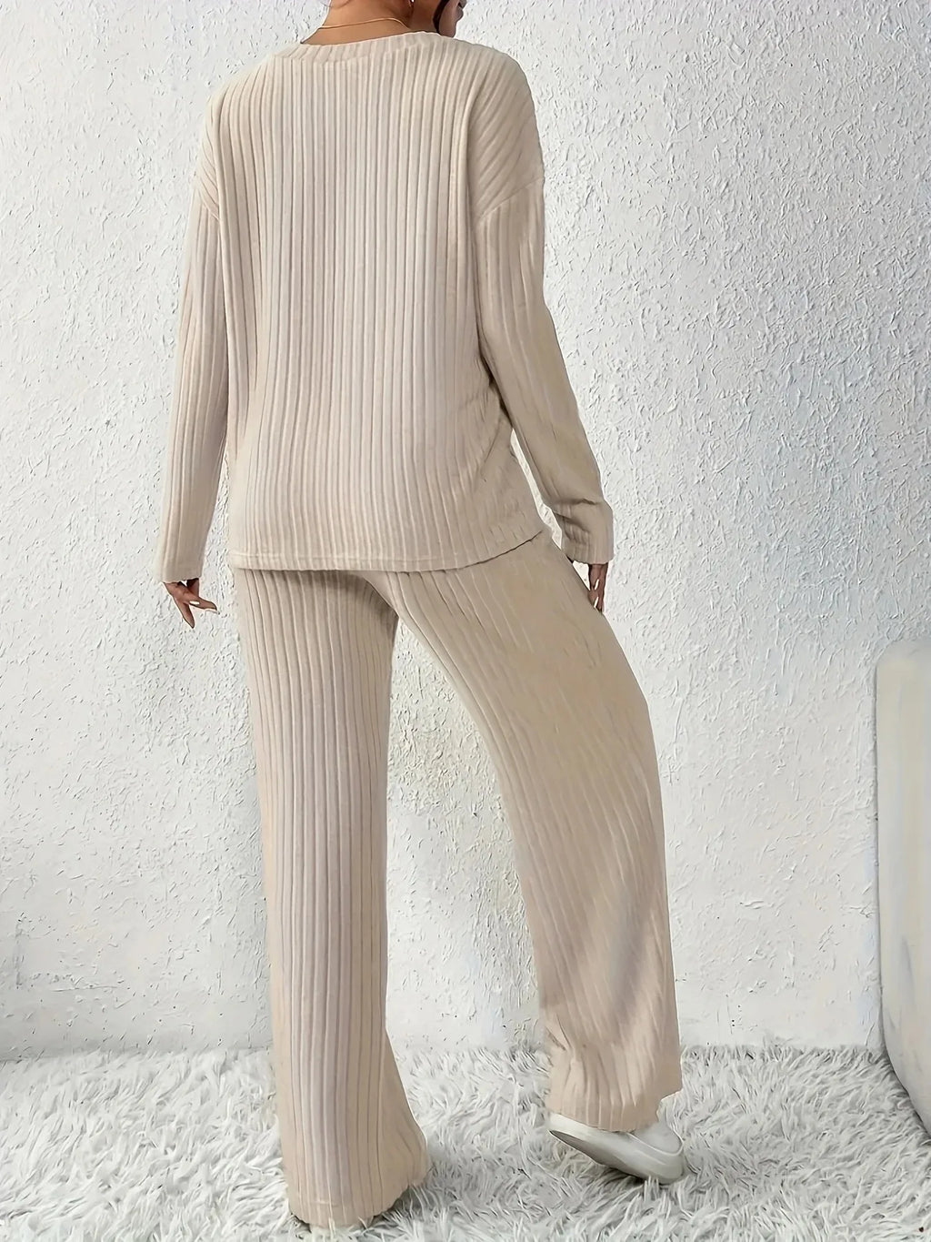 Cordula Ribbed Knit V-Neck Sweater & Wide-Leg Trousers Two-piece