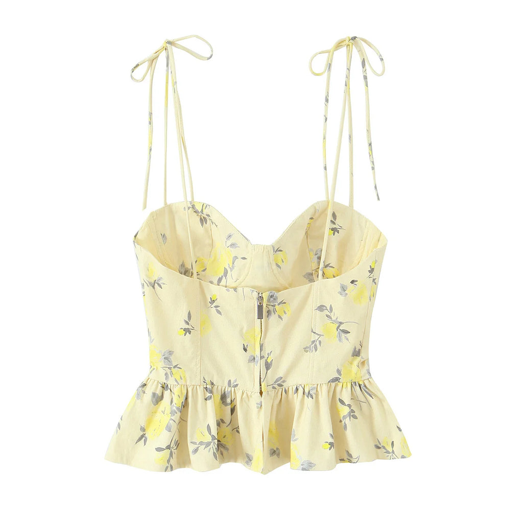 Rozalia Floral Sweetheart Tie-Strap Peplum Corset Cami Top One-piece