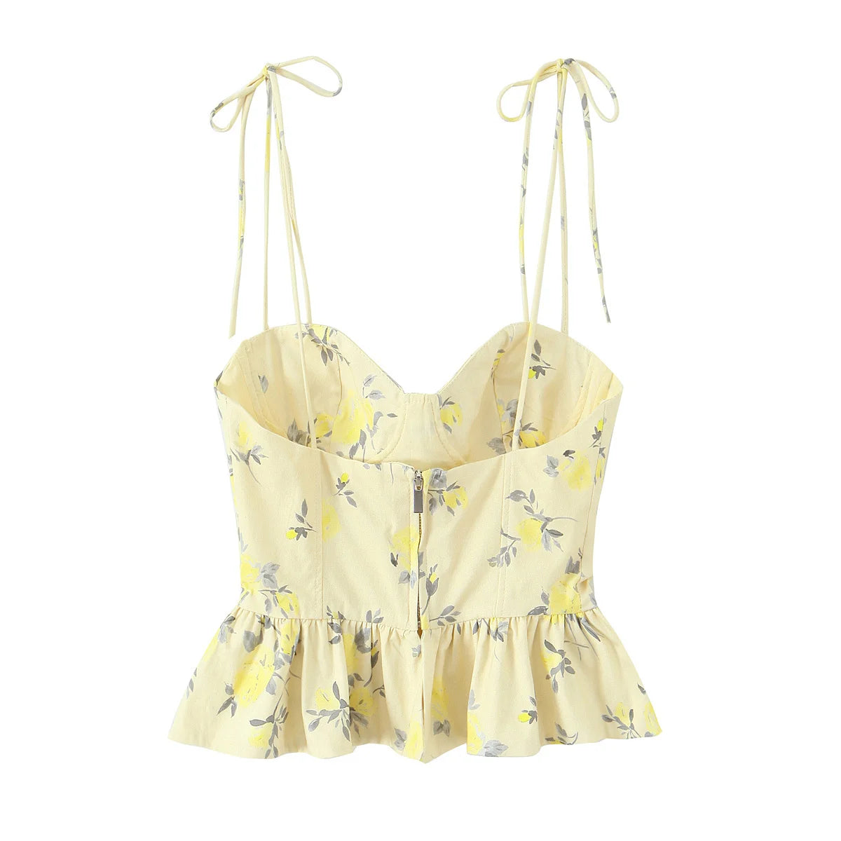 Rozalia Floral Sweetheart Tie-Strap Peplum Corset Cami Top One-piece