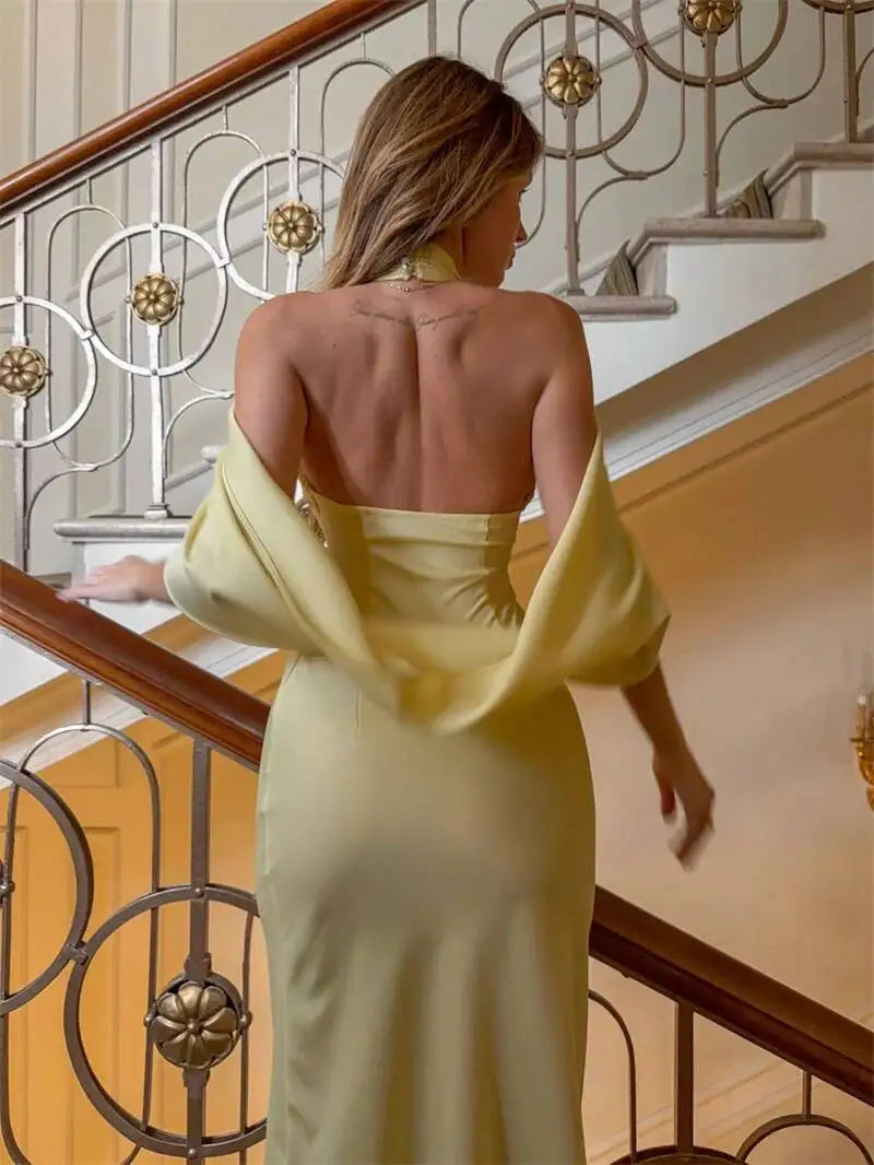 Naomi Satin Halter Backless Maxi Dress