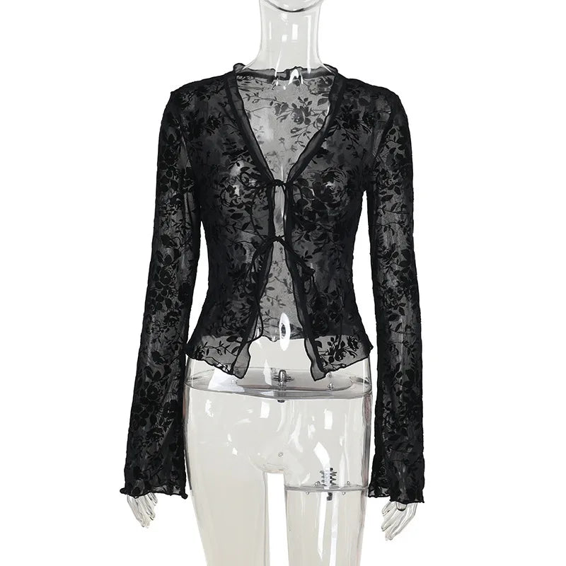 Autumn New Fashionable Chiffon Slim Fit Ruffle Trumpet Sleeve Shirt for Women