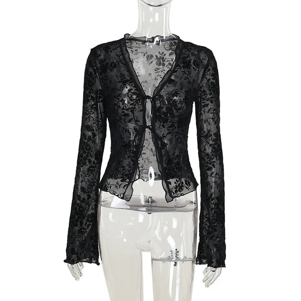 Autumn New Fashionable Chiffon Slim Fit Ruffle Trumpet Sleeve Shirt for Women