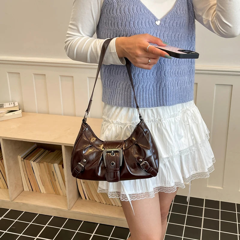 Y2K Retro Pleated Hobo Shoulder Bag for Women Hot Selling Maillard Style Underarm Bag Clutch Handbags for Travel Work Shopping