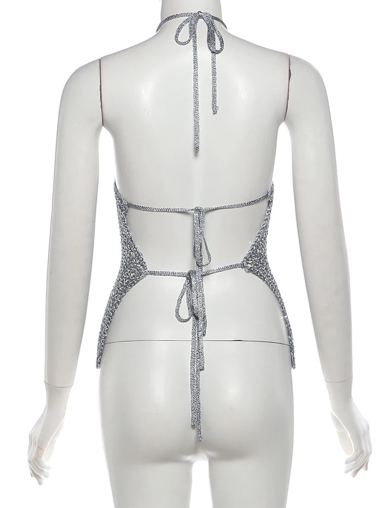 Aria Golden Glow Halter Knit Party Top